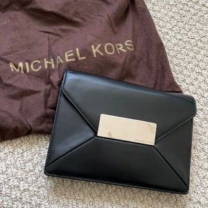 Michael Kors Black Leather Envelope Quinn Clutch